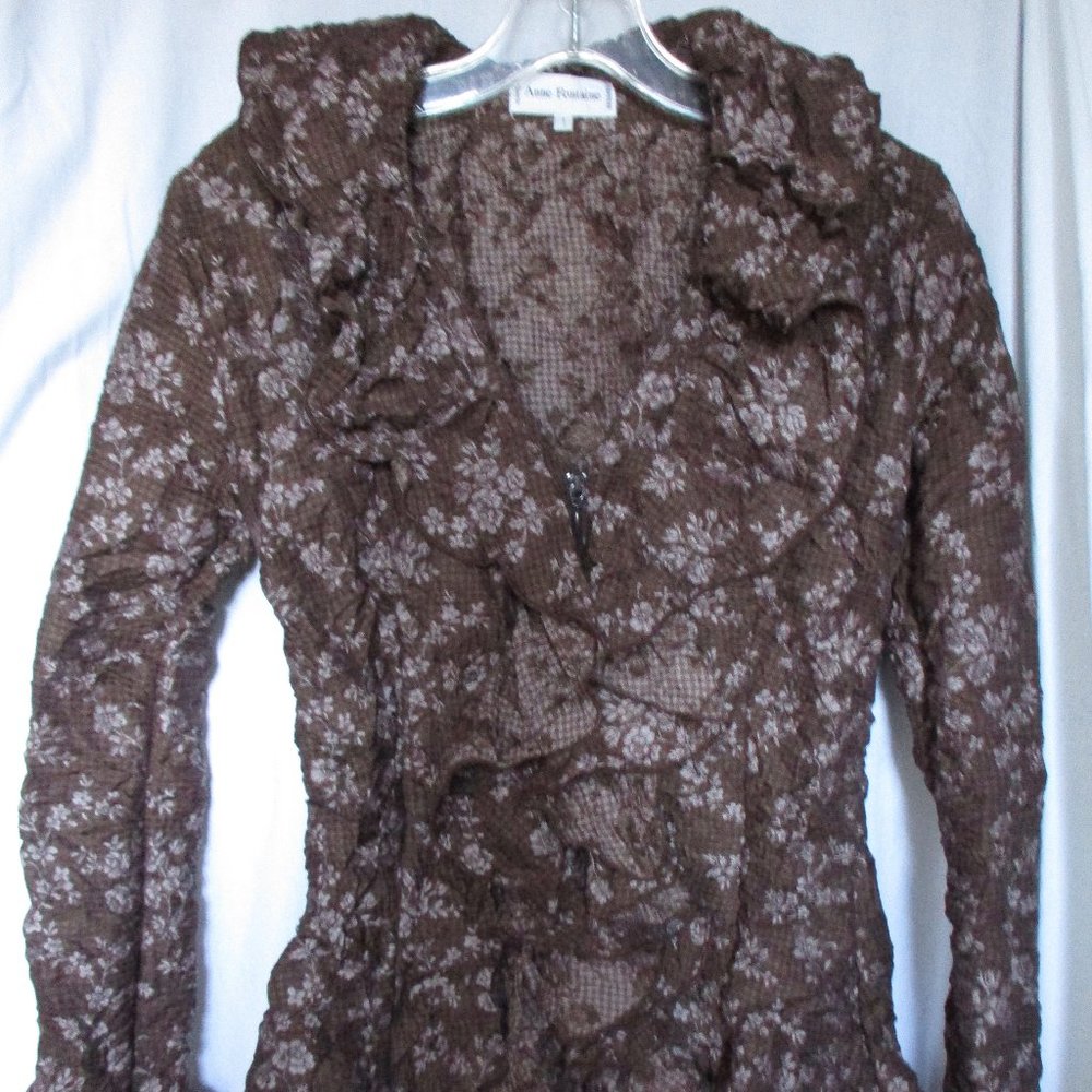 Anne Fontaine Souade Brown Floral Ruffle Top Size 1